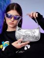 SHEIN X The Smurfs Sheinx X Smurfs Collaboration Silver Lady Handbag / Clutch Bag With Zipper