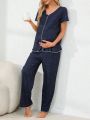 Maternity Contrast Trim Polka Dot Printed Pajama Set