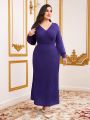 SHEIN Modely Plus Size Solid Color Wrap Knitted Sweater Dress