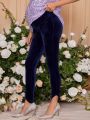 SHEIN Maternity Adjustable Waist Velvet Leggings