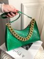 Quilted Chain Decor Baguette Bag