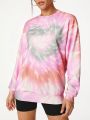 Carola Prints Loose Fit Tie-Dye Heart Printed Sweatshirt With Crew Neck