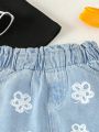 Little Girls' Floral Print Denim Skirt