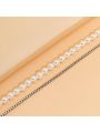 2pcs Chain Faux Pearl Necklace Set Suitable For Men's Daily Wear