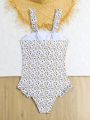 Teen Girl Floral Print One-Piece Swimsuit With Wide Shoulder Straps