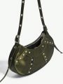 SHEIN SXY 1pc Rivet Decorated Punk Style Ladies Zipper Hobo Bag