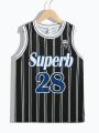 SHEIN Kids SPRTY Tween Boys' Loose Fit Sports Round Neck Knit Vest With Letter & Stripe Pattern