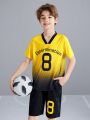 SHEIN Tween Boys Alphabet And Number Graphic Short Sleeve T-Shirt And Shorts Tracksuit Two-Piece Set