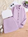 Teen Girl Two Tone Button Up Shirt & Skirt & Cami Top