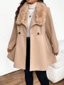 SHEIN Frenchy Plus Size Wool Blend Coat With Collar And Double Breasted Buttons