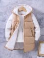 SHEIN Kids EVRYDAY Toddler Boys' Mid-length Quilted Hooded Jacket With Vest