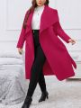 Plus Size Women's Waterfall Collar Front Open Wool Coat