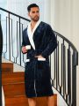 Men Dual Pocket Belted Flannel Lounge Robe