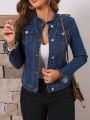 SHEIN LUNE Women's Solid Color Denim Jacket With Two Pockets