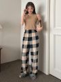 DAZY Plaid Furry Straight Pants For Pajamas