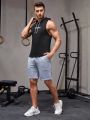 Men Colorblock Letter Graphic Drawstring Hooded Sports Tank Top