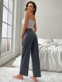 Letter Graphic Cami Top & Knot Front Pants Lounge Set