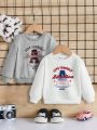 SHEIN Unisex Baby Cartoon Pattern Round Neck Regular Sleeve Sweatshirt 2pcs/set