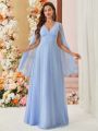 SHEIN Belle V-Neck Asymmetric Sleeve & Hem Chiffon Bridesmaid Dress