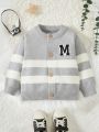 Baby Boy Letter Pattern Colorblock Cardigan