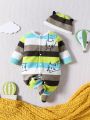 Baby Boy Striped & Cartoon Graphic PJ Jumpsuit & Hat