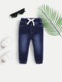 SHEIN Baby Boy's Washed Comfortable Soft Knitted Denim Pants