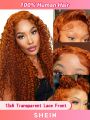 Transparent Lace Deep Curly Wave 13*6 Lace Front Ginger Orange Colored Human Hair Wigs For Women