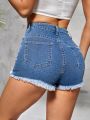Raw Hem Ripped Denim Shorts