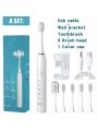 1pc Electric Toothbrush With 6 Replacement Brush Heads, Usb Rechargeable, 5 Cleaning Modes, Including Bathroom Wall-mounted Toothbrush Holder, Travel Toothbrush Head Caps (portable Protective Caps), Sonic Smart Toothbrush Ipx7 Waterproof, Whitening