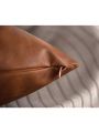 Faux Leather Throw Pillow Covers, 18 x 18 inch Set of 2 Thick Cognac Brown Modern Solid Decorative Square Bedroom Living Room Cushion Cases for Couch Bed Sofa