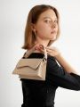SHEIN BIZwear Women's Golden Flap Handbag, Compact And Delicate Design, Suitable For Dating, Parties, Dinners, Gatherings And Commuting