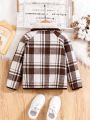 SHEIN Kids EVRYDAY Boys' Checked Plaid Insert Padded Jacket With Raglan Sleeves