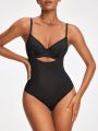 Solid Color Hollow Out Design Strap Bodysuit Shapewear