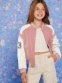 Girls' Sequined Number Embroidery Baseball Jacket