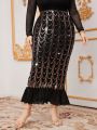 SHEIN Modely Plus Size Sequin Patchwork Mermaid Skirt