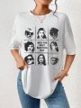 SHEIN Essnce Figure & Slogan Graphic Drop Shoulder Tee
