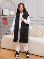 SHEIN Tween Girl 1pc Zipper Front Hooded Vest Puffer Coat