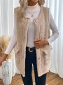 SHEIN LUNE Women'S Sherpa Single-Breasted Sleeveless Jacket
