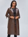 CHEYENNE SAHARA Double Breasted Belted PU Leather Trench Coat