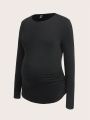 SHEIN Solid Color Maternity Long Sleeve T-shirt With Pleats