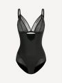 SHEIN SHAPE Women's Spliced Mesh Camisole Bodysuit With Shapewear