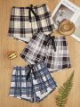 3pcs/Set Multicolor Plaid Printed Shorts/Pajama Shorts
