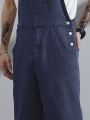Manfinity Hypemode 1pc Men's Denim Overalls Jumpsuit With Adjustable Shoulder Strap & Slanted Pocket