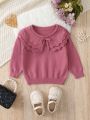 Baby Girls' Knitted Sweater With Ruffled Collar