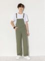 Teen Boys' Denim Dungarees And Jumpsuit, New Casual Green, Four Seasons, Washed Denim Dungarees