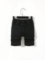 SHEIN Toddler Boys' Casual Tight Irregular Cut Distressed Denim Shorts
