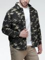 Men Plus Camo Print Flap Pocket Denim Shirt