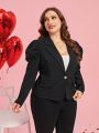 SHEIN Clasi Plus Size Women's Blazer With Gigot Sleeve And Single Button Closure