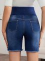SHEIN Maternity Denim Shorts Low Waist Slim Fit Stretchy Capri Jeans