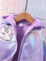 Young Girl Unicorn Patched Teddy Lined Holographic Hooded Coat